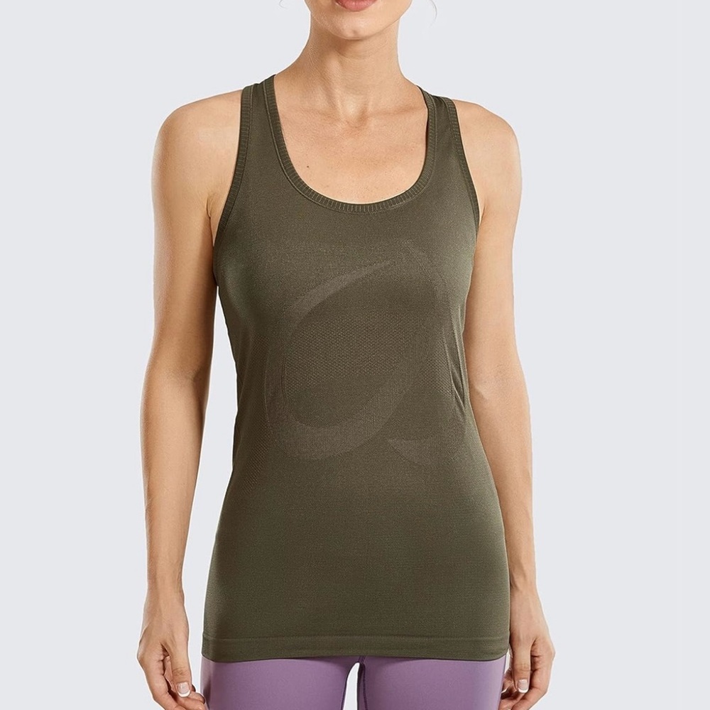 CRZ YOGA Active Seamless Olive Green Tank Top Racerback Athletic Yoga Medium